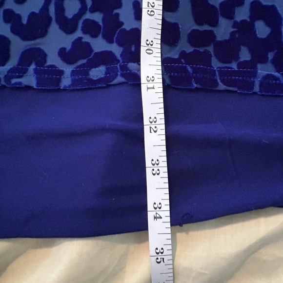 VELVET TOP, BURNOUT, COBALT BLUE, SIZE 3X, CAP SLEEVES, HIGH LOW HEM, LINED, - Picture 3 of 8